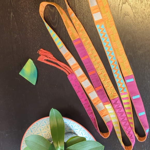 Gudrun Sjoden Accessories - Embroidered double sided belt 2.6m wrap-around boho style orange Gudrun Sjoden